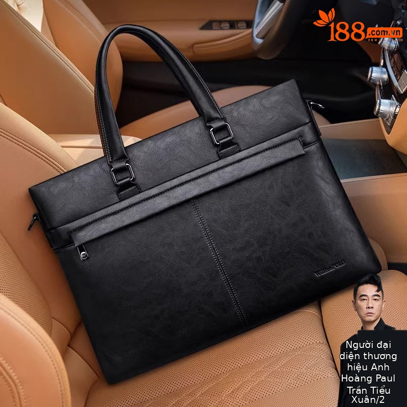 Cặp tài liệu nam Emperor Paul 15 inch đựng laptop, chất liệu PU chống mài mòn — Màu đen