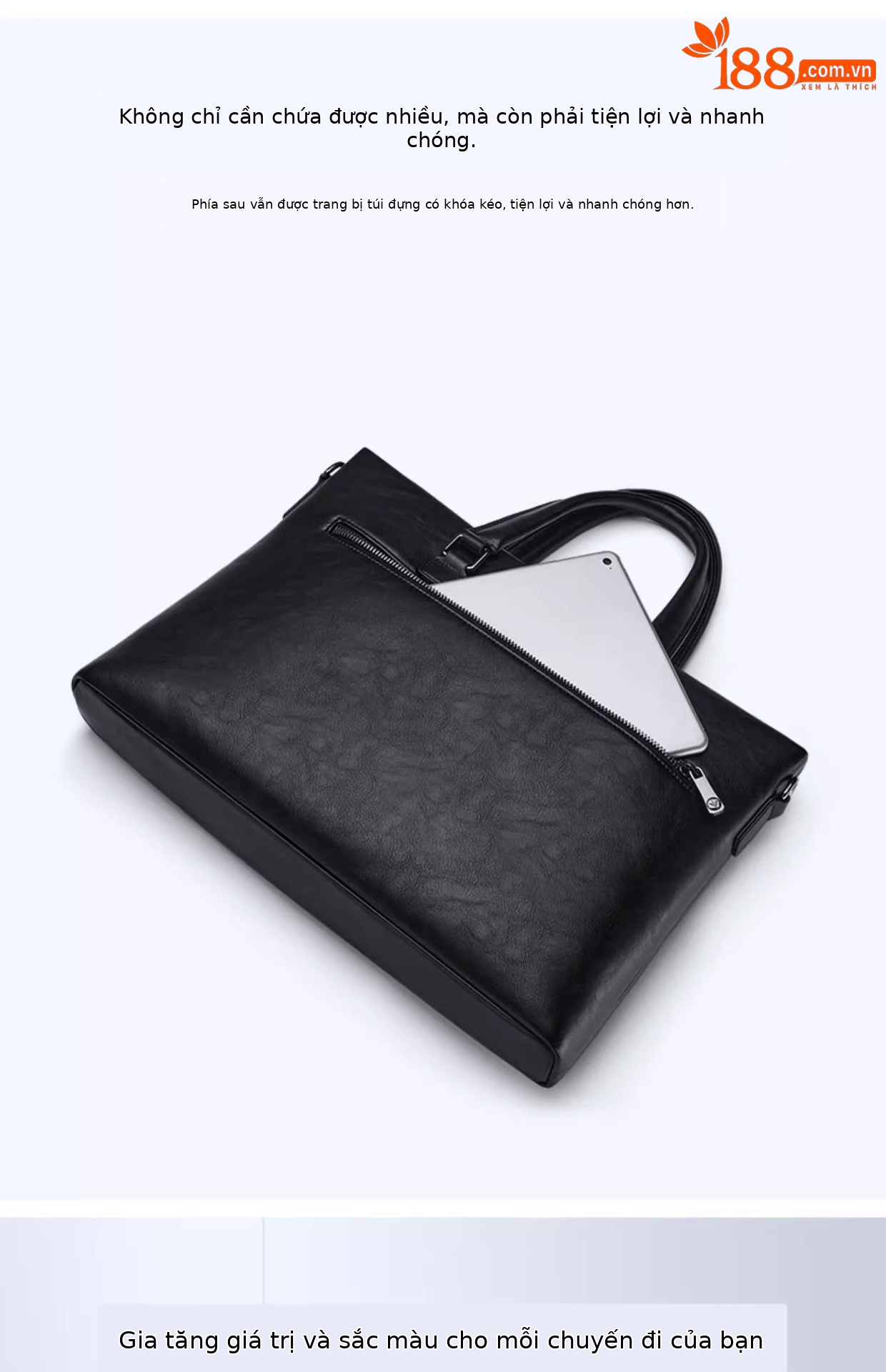 Cặp tài liệu nam Emperor Paul 15 inch đựng laptop, chất liệu PU chống mài mòn — Màu đen chi tiết 2