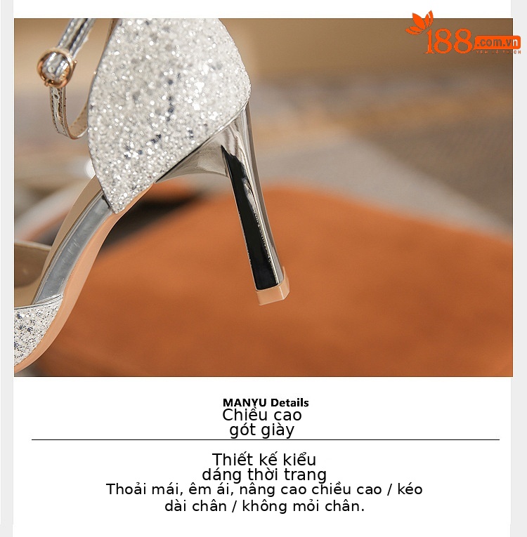 Giày cao gót nữ mũi nhọn nơ sequin gót nhọn CH8006-3 — Màu Sâm panh chi tiết 6