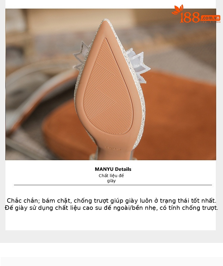 Giày sandal cao gót nữ quai ngang mũi nhọn gót nhọn CH8006-5 — Màu Sâm panh chi tiết 8