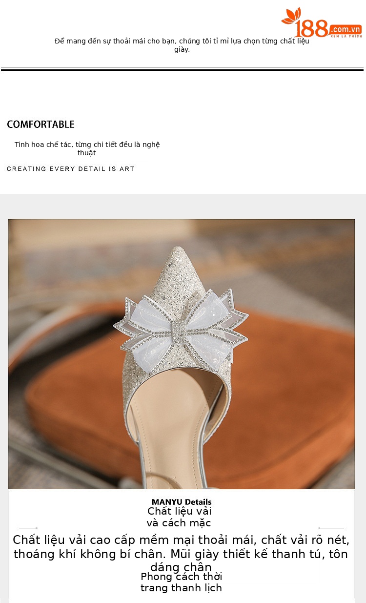 Giày sandal cao gót nữ quai ngang mũi nhọn gót nhọn CH8006-5 — Màu Sâm panh chi tiết 5
