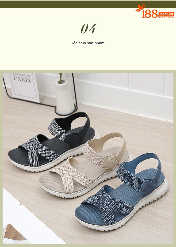 Dép sandal nữ thể thao nhẹ quai chữ V co giãn đế êm — Màu đen, Màu xanh ngọc, Màu mơ chi tiết 13