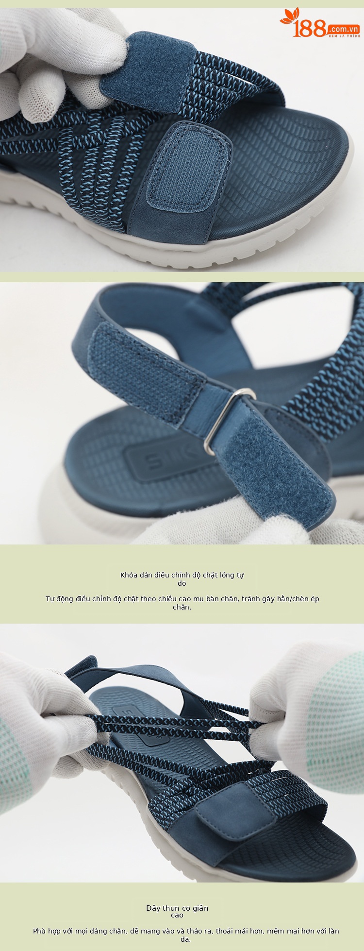 Dép sandal nữ thể thao quai chữ V co giãn, đế nhẹ êm, cỡ lớn — Màu đen, Màu xanh ngọc, Màu xanh lá, Màu mơ chi tiết 4