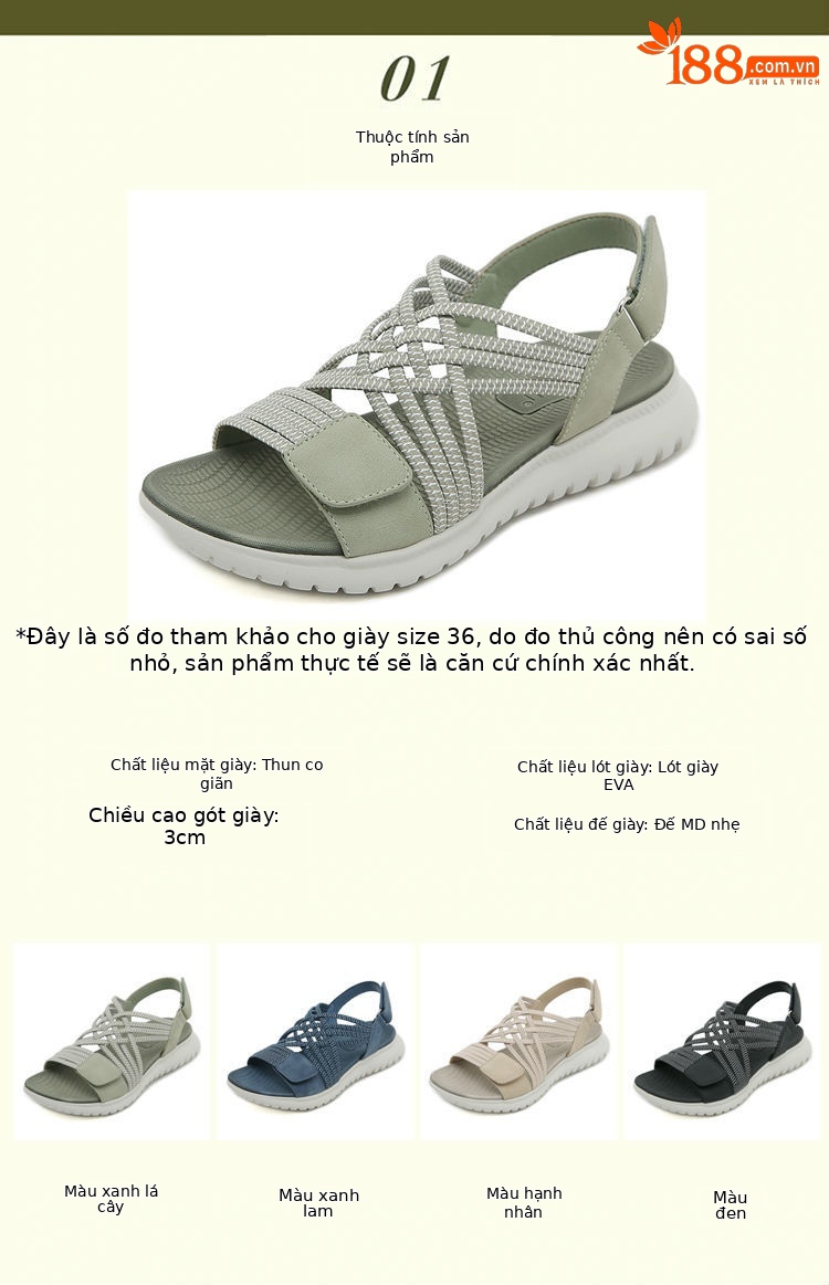 Dép sandal nữ thể thao quai chữ V co giãn, đế nhẹ êm, cỡ lớn — Màu đen, Màu xanh ngọc, Màu xanh lá, Màu mơ chi tiết 1