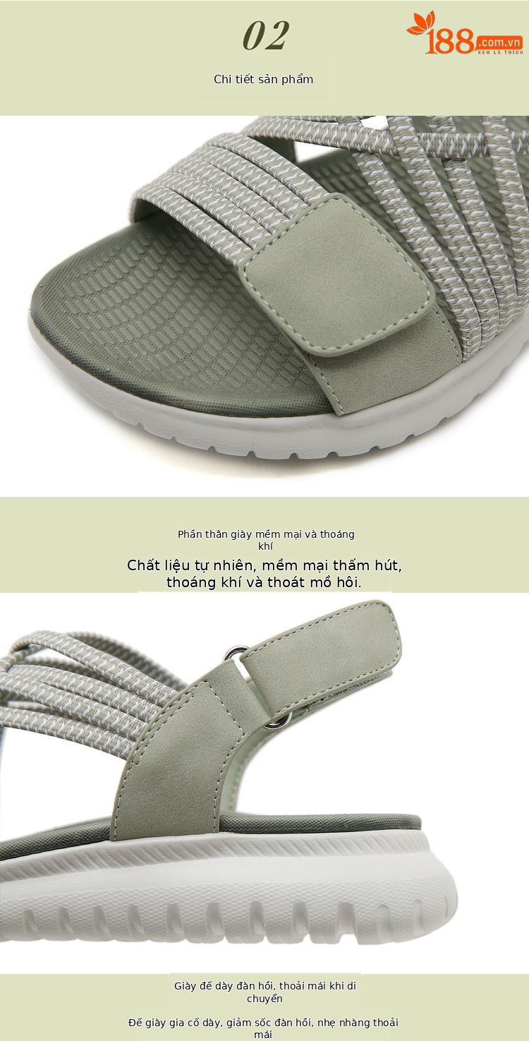 Dép sandal nữ thể thao quai chữ V co giãn, đế nhẹ êm, cỡ lớn — Màu đen, Màu xanh ngọc, Màu xanh lá, Màu mơ chi tiết 2