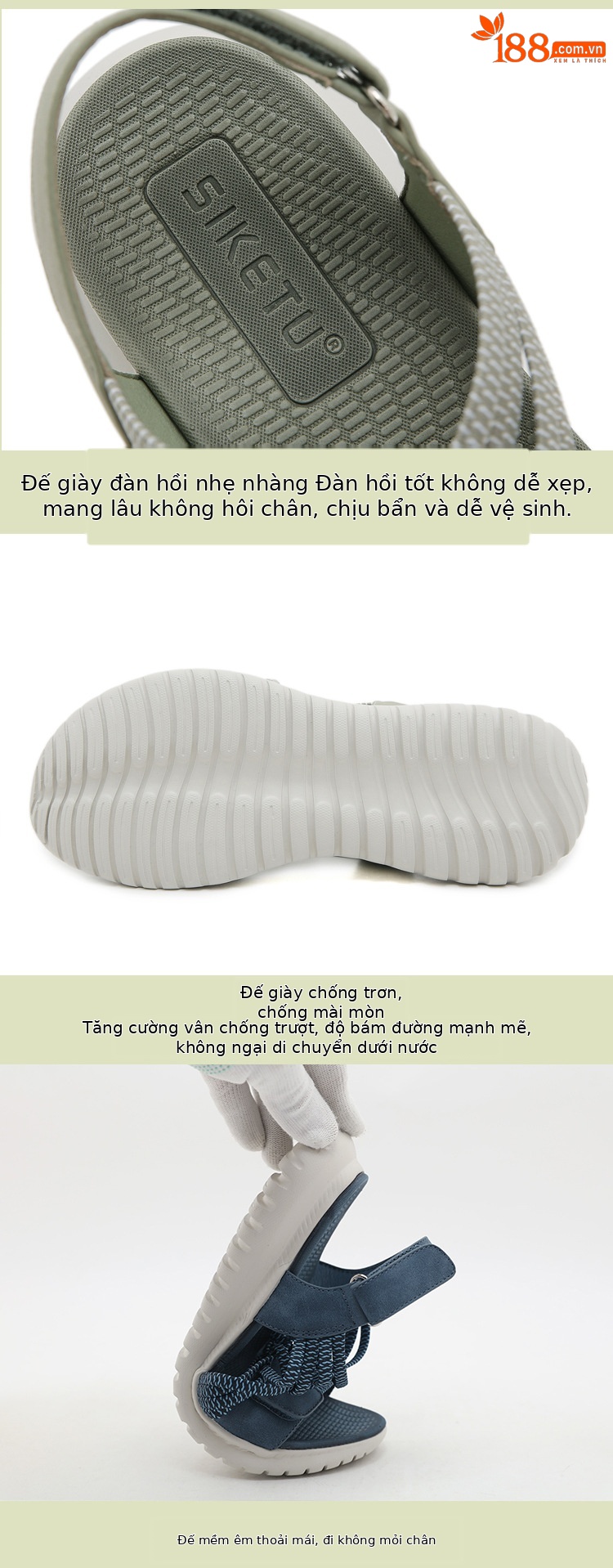 Dép sandal nữ thể thao quai chữ V co giãn, đế nhẹ êm, cỡ lớn — Màu đen, Màu xanh ngọc, Màu xanh lá, Màu mơ chi tiết 3