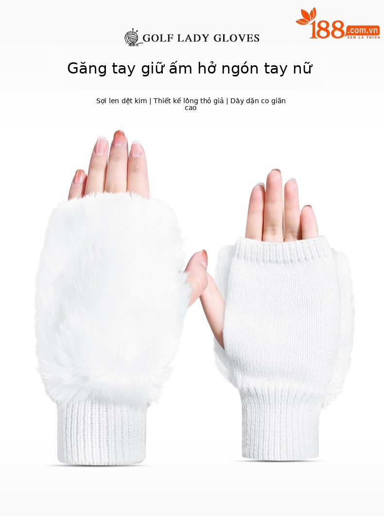 Găng tay nửa ngón golf PGM nữ giữ ấm lông thỏ giả đàn hồi cao — Một size chi tiết 2