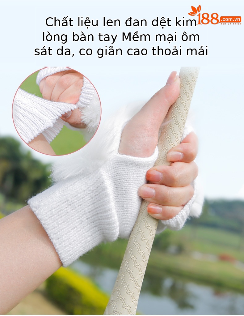 Găng tay nửa ngón golf PGM nữ giữ ấm lông thỏ giả đàn hồi cao — Một size chi tiết 4