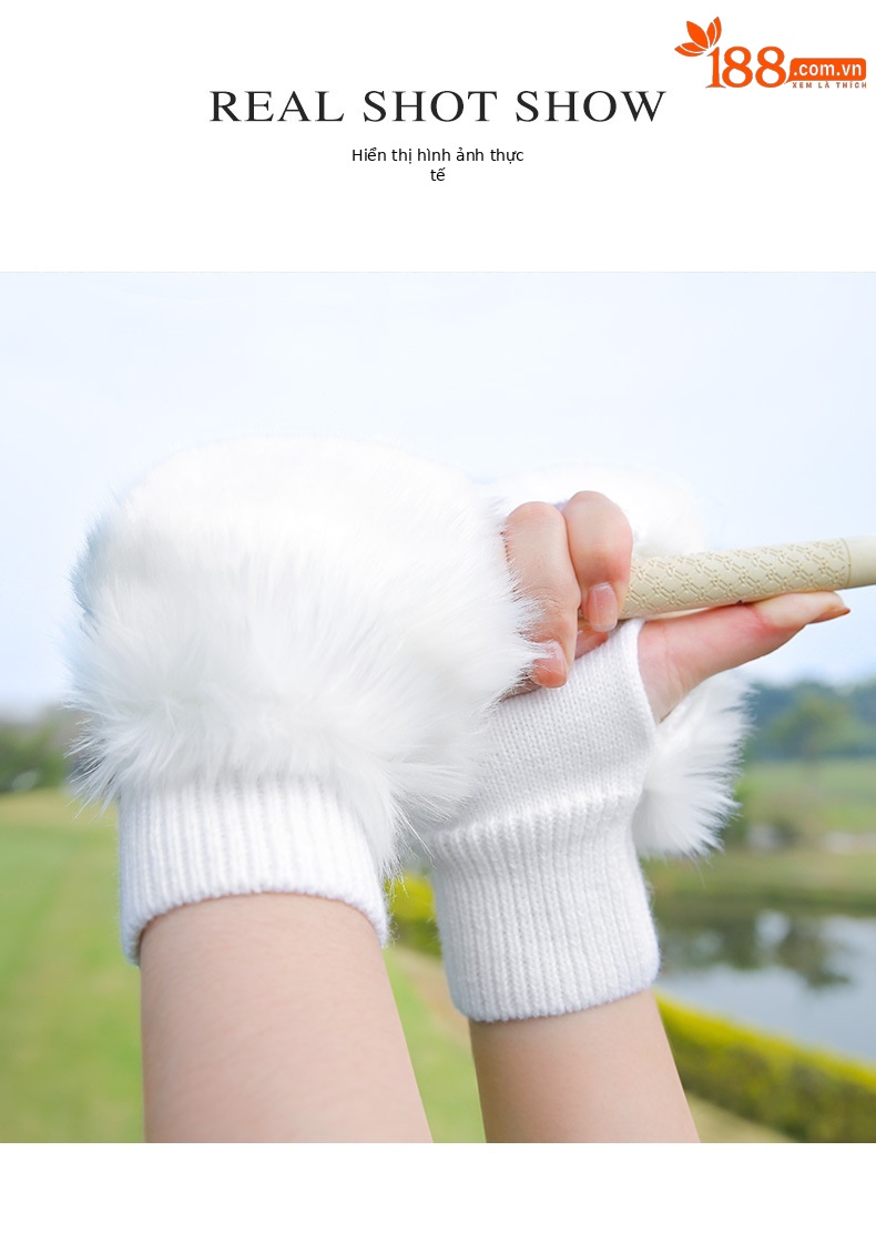 Găng tay nửa ngón golf PGM nữ giữ ấm lông thỏ giả đàn hồi cao — Một size chi tiết 6