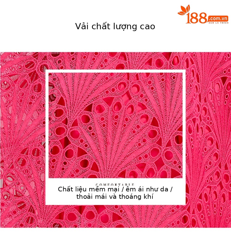 Váy liền ren cao cấp quý cô thiết kế hoa móc thêu tinh tế — màu đen, Hồ Xanh, đậu xanh, Màu đỏ hoa hồng chi tiết 5