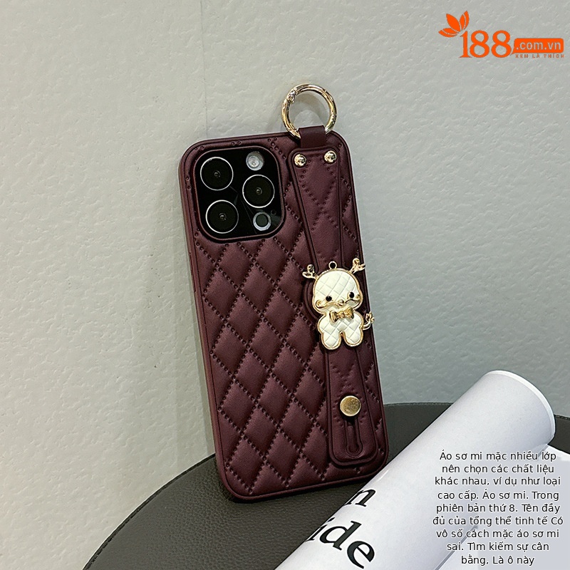 Ốp lưng iPhone 16 Pro Max dây đeo cổ tay phong cách Xiaoxiang, da sáng tạo, chống rơi, bao toàn bộ iPhone 15/14/13 — 【Màu tím sẫm★Dây đeo cổ tay chi tiết 8