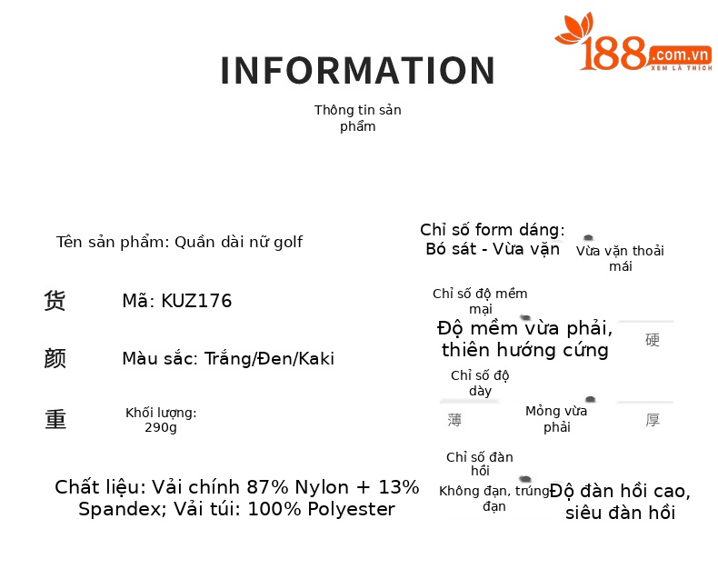 Quần golf nữ PGM ống loe co giãn đa năng xẻ nhỏ gấu — KUZ176 - Kaki chi tiết 1