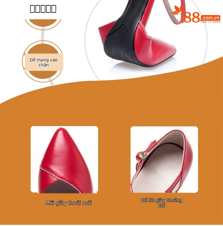 Sandal quai ngang da thật gót vuông mũi nhọn cho nữ, giày cao gót hở mũi kiểu dáng sang trọng — Màu be chi tiết 8