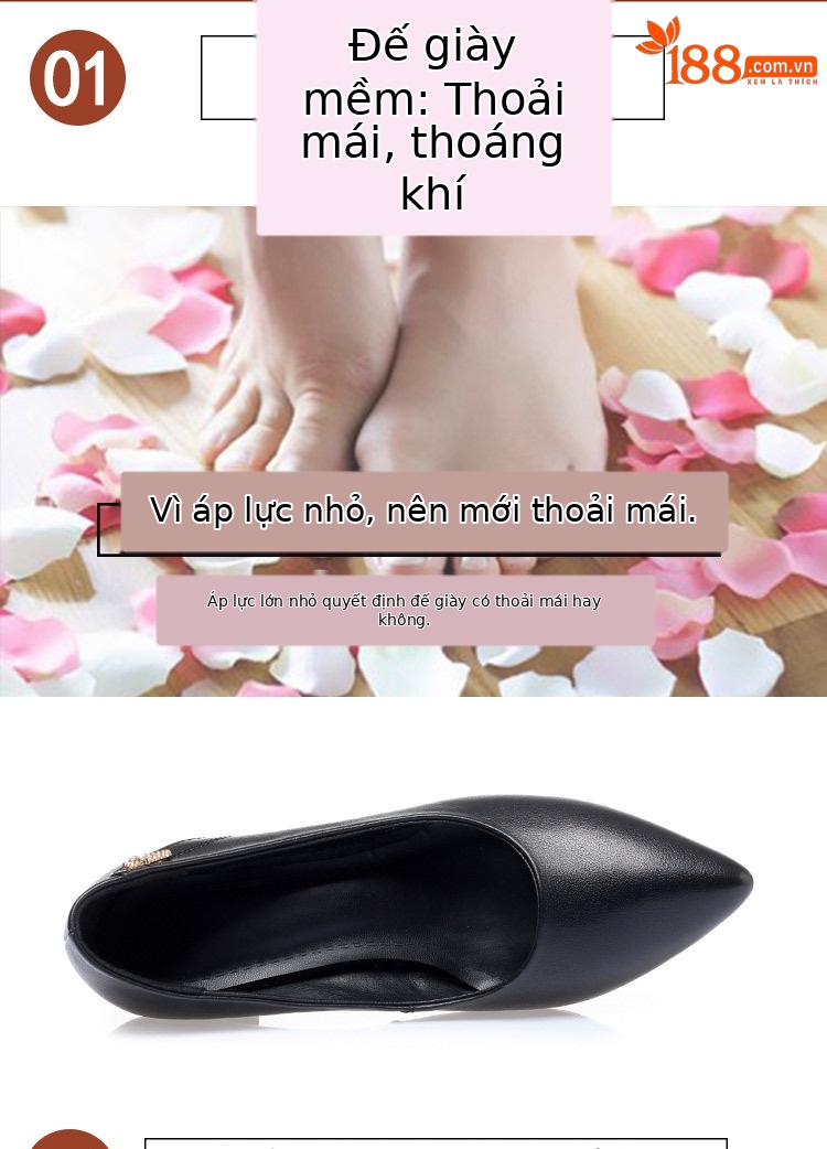 Giày cao gót nữ mũi nhọn da thật đế mềm chống trượt — Màu be chi tiết 6