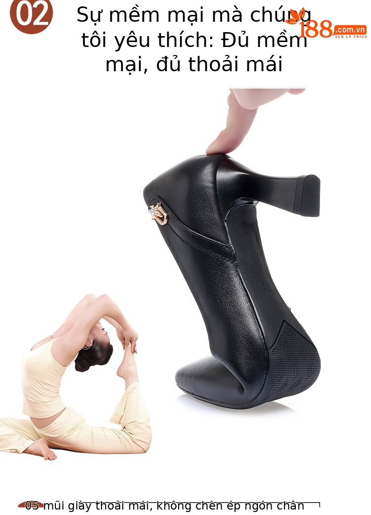 Giày cao gót nữ mũi nhọn da thật đế mềm chống trượt — Màu be chi tiết 7