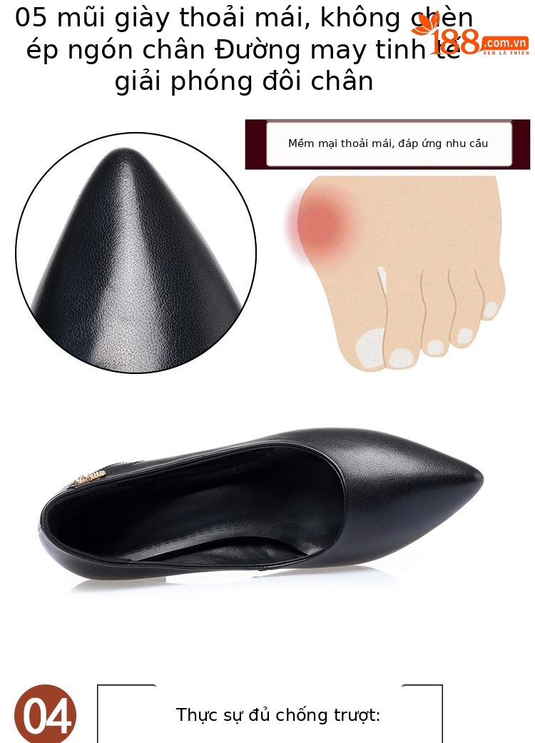 Giày cao gót nữ mũi nhọn da thật đế mềm chống trượt — Màu be chi tiết 8