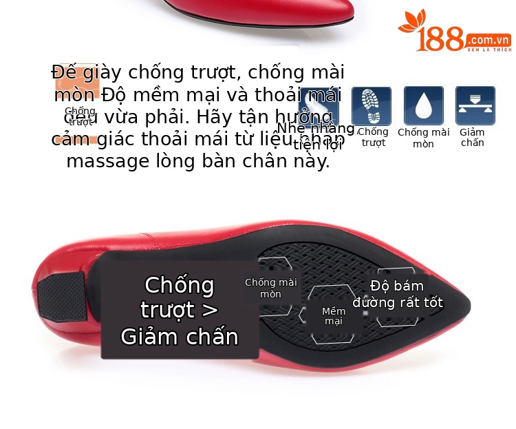 Giày cao gót nữ mũi nhọn da thật gót thô chống trượt — Màu be chi tiết 10