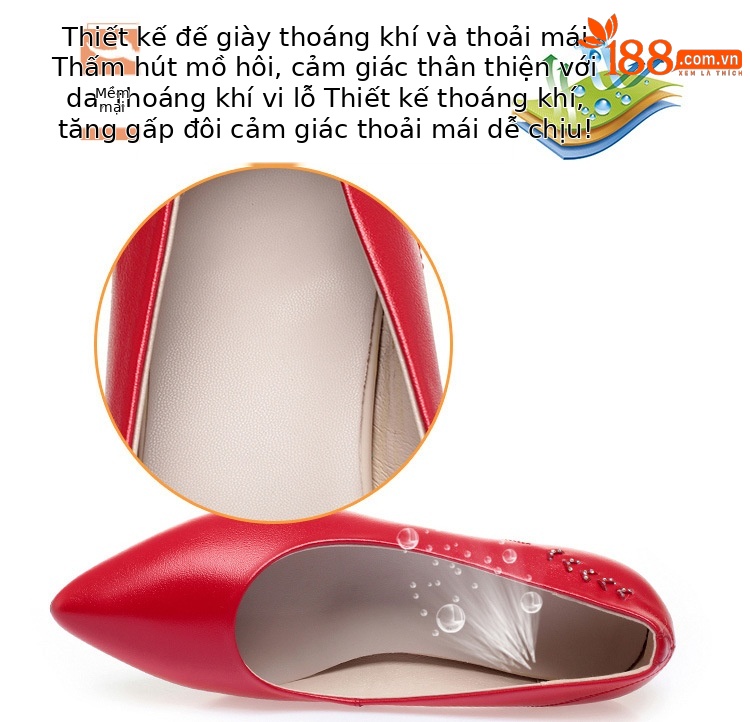 Giày cao gót nữ mũi nhọn da thật gót thô chống trượt — Màu be chi tiết 11