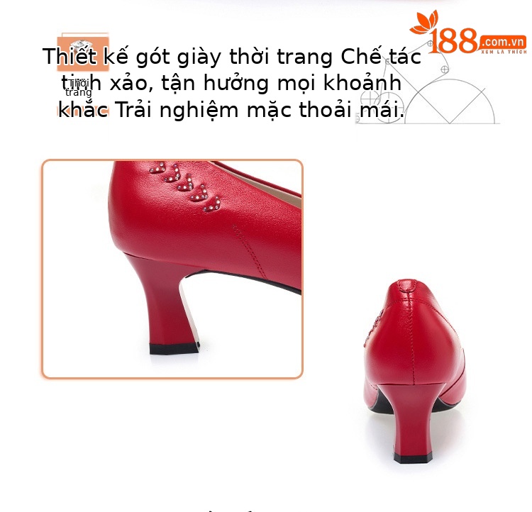 Giày cao gót nữ mũi nhọn da thật gót thô chống trượt — Màu be chi tiết 12