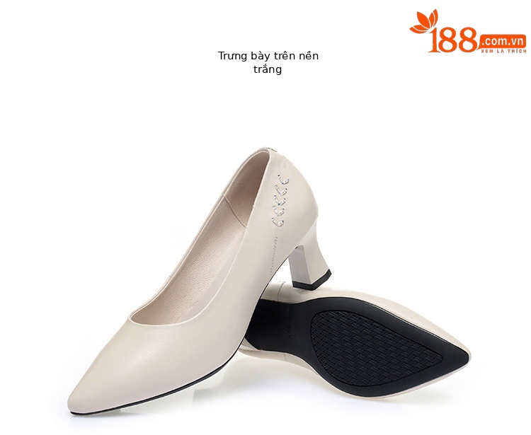 Giày cao gót nữ mũi nhọn da thật gót thô chống trượt — Màu be chi tiết 22