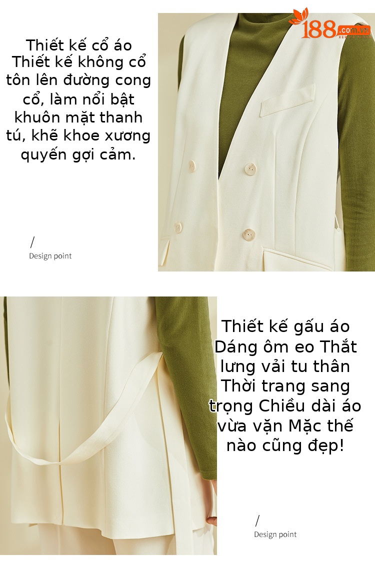 Áo vest gile nữ kiểu Pháp dáng rộng không tay — Màu đen (không bao gồm cổ áo) chi tiết 8