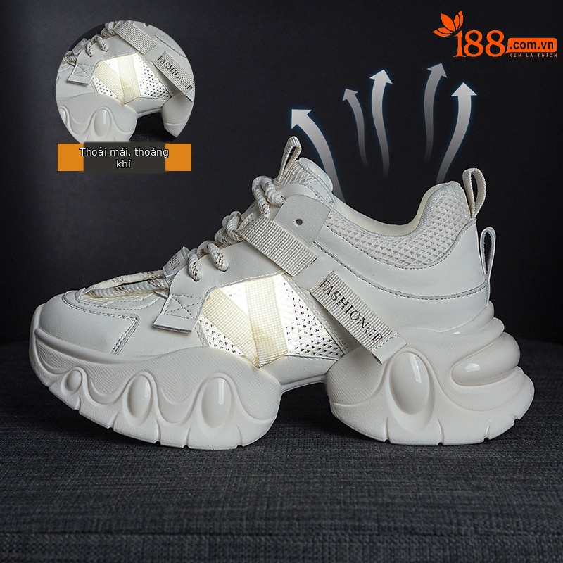 Giày sneaker nữ chunky đế dày tăng chiều cao, lưới thoáng khí, mẫu mới xuân 2025 — M2559 màu be, M2559 màu hồng, M2559 màu đen