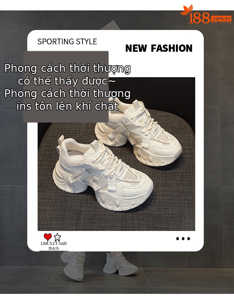 Giày sneaker nữ chunky đế dày tăng chiều cao, lưới thoáng khí, mẫu mới xuân 2025 — M2559 màu be, M2559 màu hồng, M2559 màu đen chi tiết 3