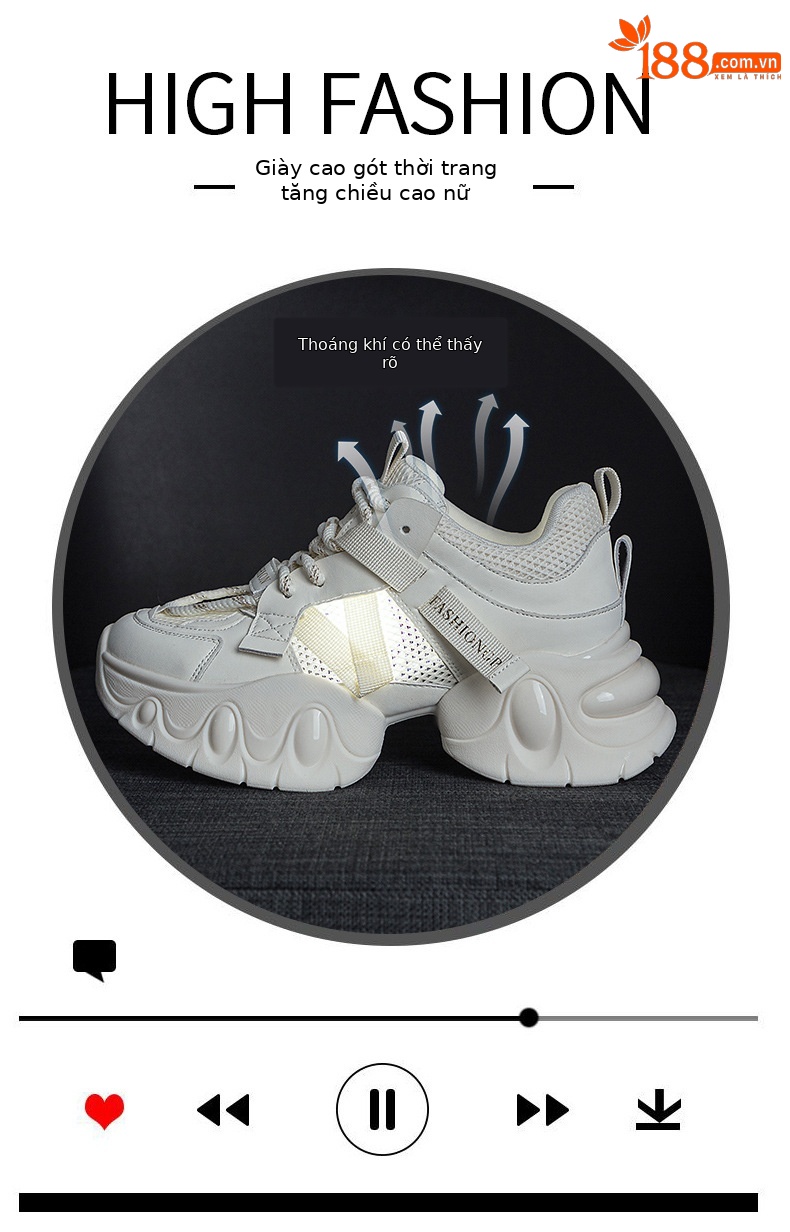 Giày sneaker nữ chunky đế dày tăng chiều cao, lưới thoáng khí, mẫu mới xuân 2025 — M2559 màu be, M2559 màu hồng, M2559 màu đen chi tiết 5