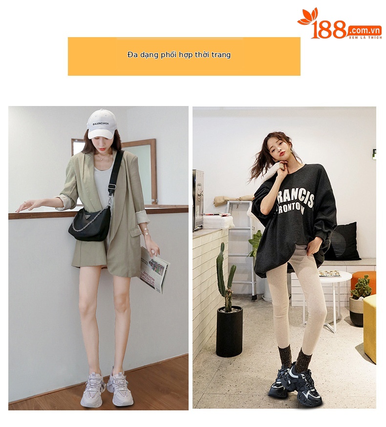 Giày sneaker nữ chunky đế dày tăng chiều cao, lưới thoáng khí, mẫu mới xuân 2025 — M2559 màu be, M2559 màu hồng, M2559 màu đen chi tiết 6
