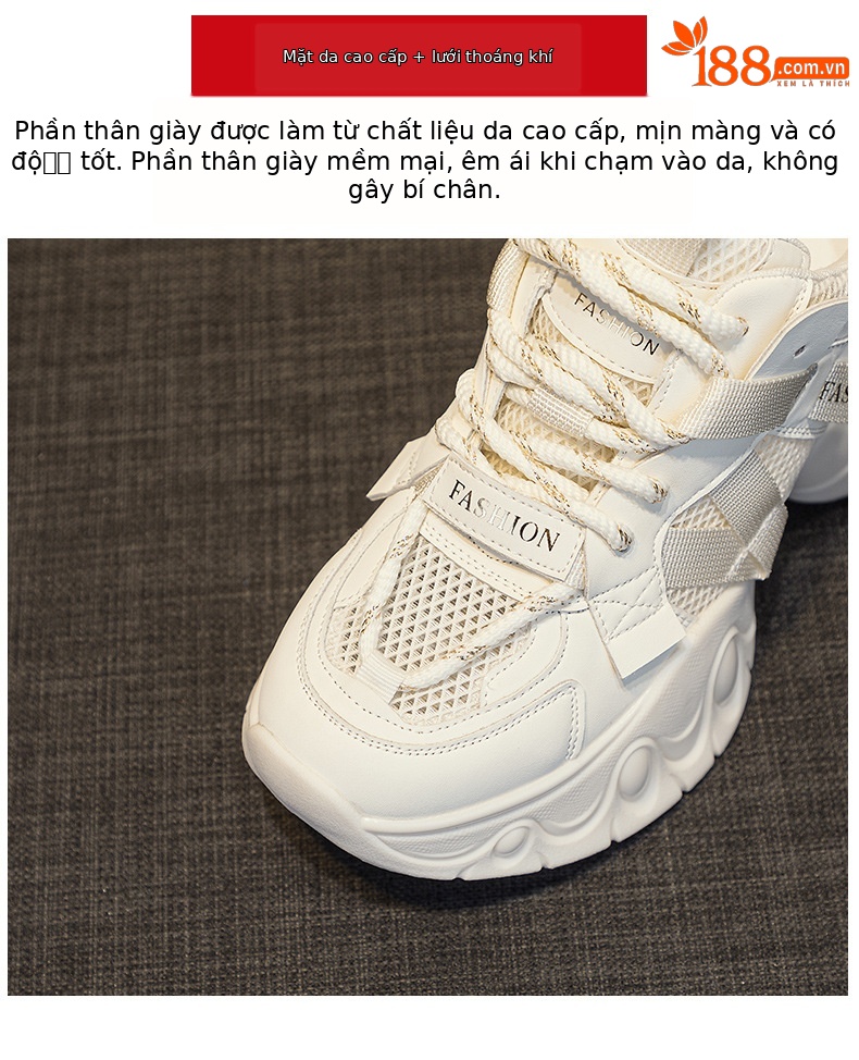 Giày sneaker nữ chunky đế dày tăng chiều cao, lưới thoáng khí, mẫu mới xuân 2025 — M2559 màu be, M2559 màu hồng, M2559 màu đen chi tiết 7
