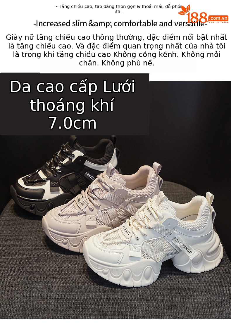 Giày sneaker nữ chunky đế dày tăng chiều cao, lưới thoáng khí, mẫu mới xuân 2025 — M2559 màu be, M2559 màu hồng, M2559 màu đen chi tiết 2