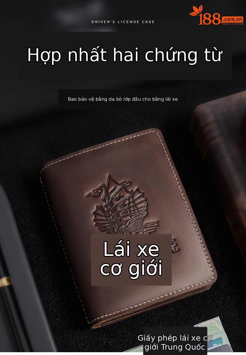 Ví da bò thật nam 7 ngăn thẻ đựng bằng lái xe Emperor Paul chi tiết 1