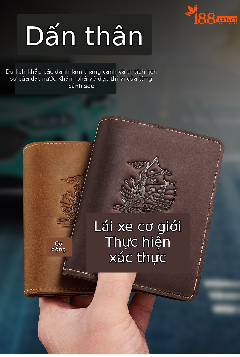 Ví da bò thật nam 7 ngăn thẻ đựng bằng lái xe Emperor Paul chi tiết 2