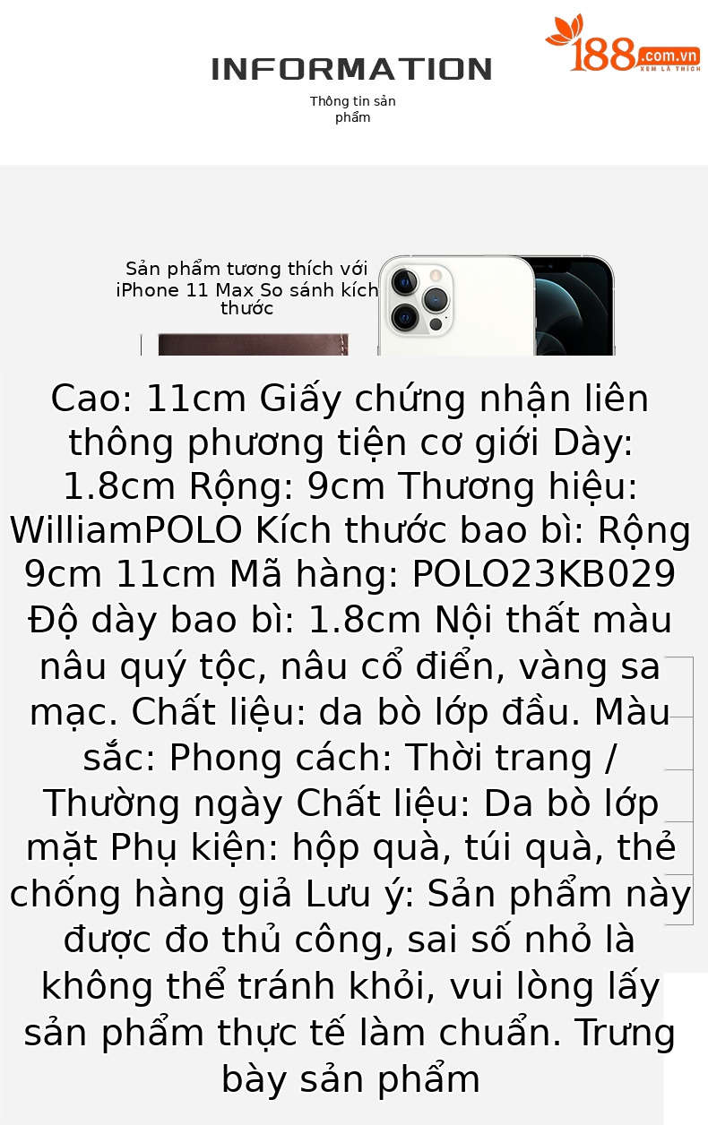 Ví da bò thật nam 7 ngăn thẻ đựng bằng lái xe Emperor Paul chi tiết 8