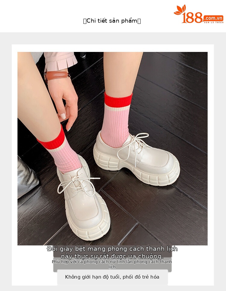 Giày lười nữ da bò phối dây buộc chéo đế xuồng platform phong cách Anh quốc — Màu Đen Hạt mở viền, Màu đen da bò mờ, Màu trắng chi tiết 29