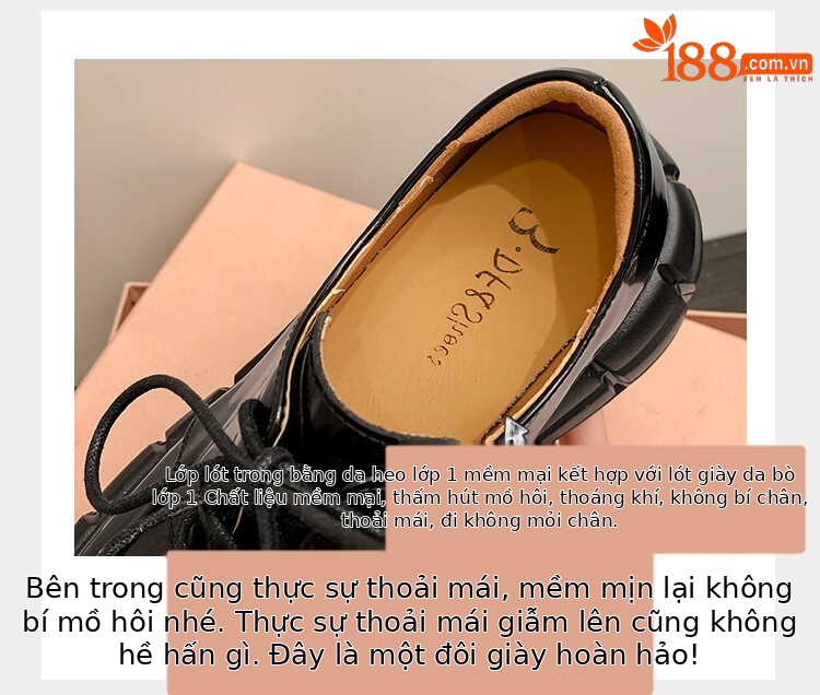 Giày lười nữ da bò phối dây buộc chéo đế xuồng platform phong cách Anh quốc — Màu Đen Hạt mở viền, Màu đen da bò mờ, Màu trắng chi tiết 35