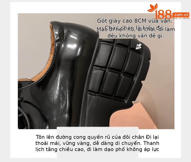 Giày lười nữ da bò phối dây buộc chéo đế xuồng platform phong cách Anh quốc — Màu Đen Hạt mở viền, Màu đen da bò mờ, Màu trắng chi tiết 36