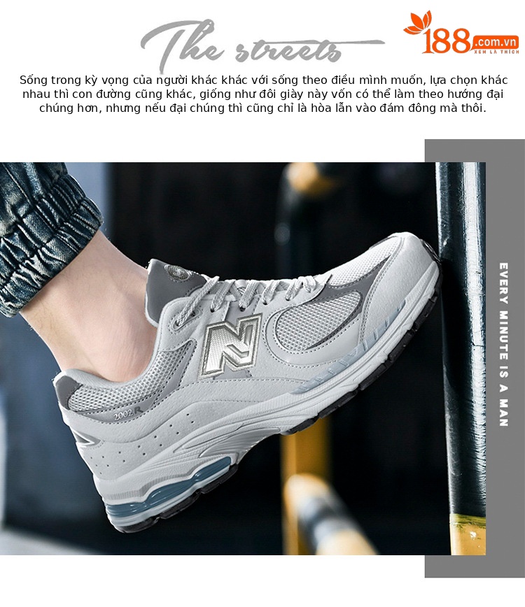 Giày sneaker nam nữ phong cách retro 2002R đế êm thoáng mát — 2002R màu xám nhạt chi tiết 4