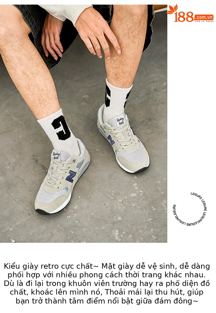 Giày thể thao nam Balance Cool Running NB580 dáng chạy bộ thoáng khí — Trắng be 580 chi tiết 3