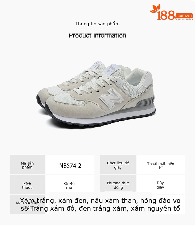 Giày sneaker nam phong cách Balance 574 lưới thoáng mát đế êm — 574-2 màu xám chi tiết 18