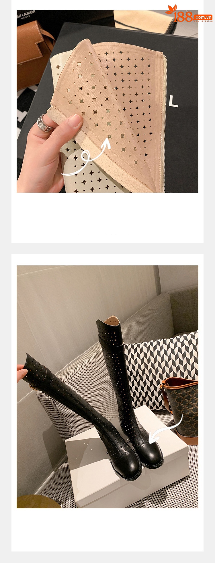 Boot nữ cổ cao rỗng dạng lưới, phong cách hè, ống cao thoáng khí — Màu đen chi tiết 6