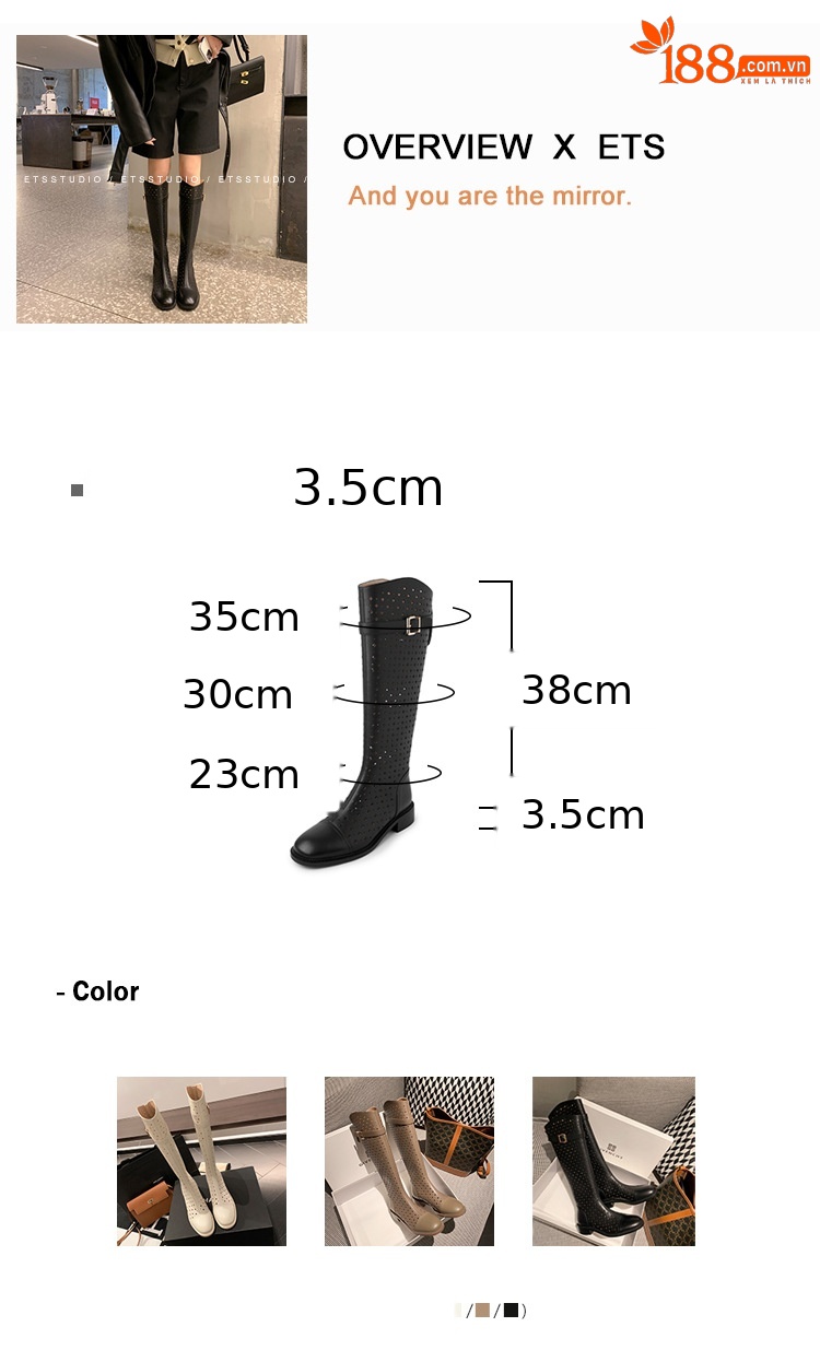 Boot nữ cổ cao rỗng dạng lưới, phong cách hè, ống cao thoáng khí — Màu đen chi tiết 3