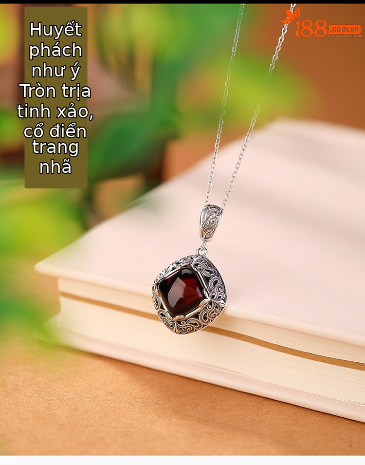 Mặt dây chuyền bạc S925 hình hươu chạm khắc rỗng, phong cách cổ điển, đính đá hổ phách — Mặt Dây chuyền đơn (không có dây chuyền) chi tiết 1