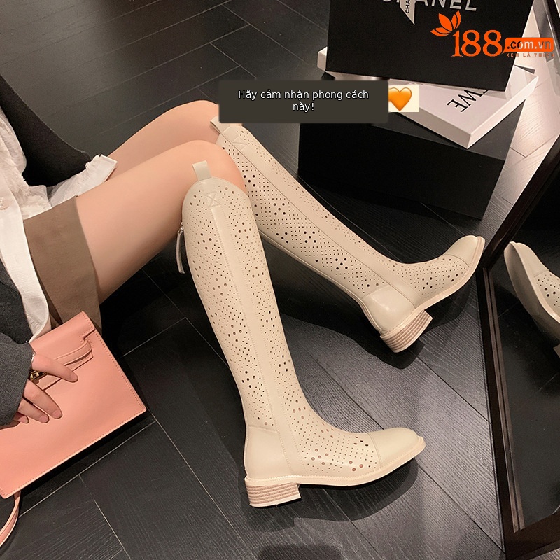 Boot nữ cổ cao rỗng dạng lưới, phong cách thể thao, ống cao thoáng khí — Màu đen chi tiết 7