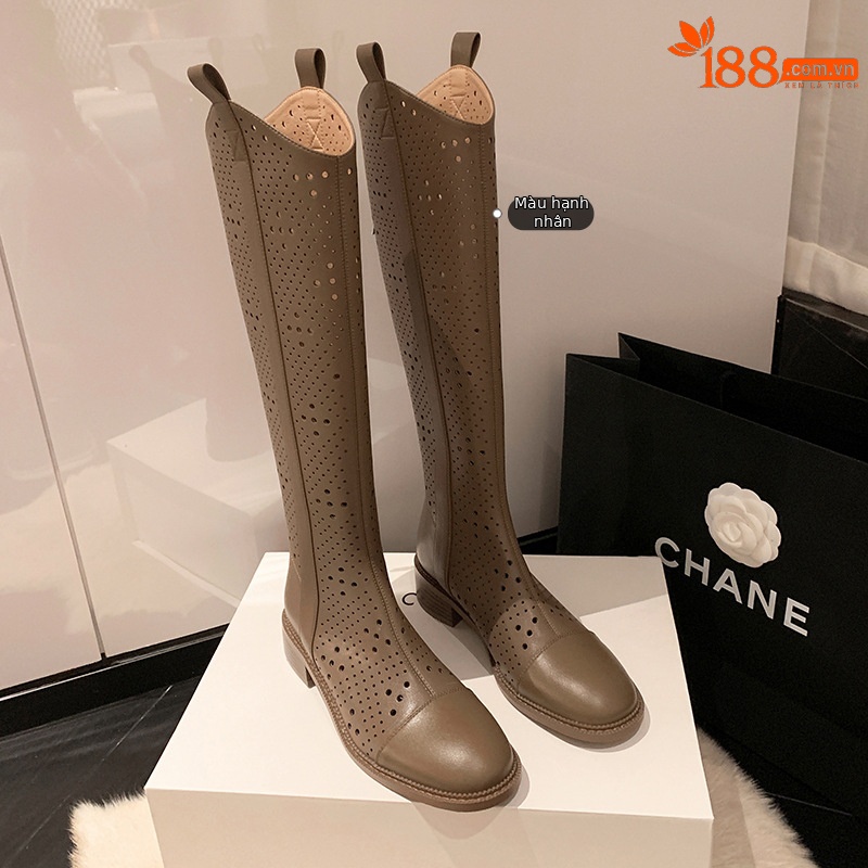 Boot nữ cổ cao rỗng dạng lưới, phong cách thể thao, ống cao thoáng khí — Màu đen chi tiết 10