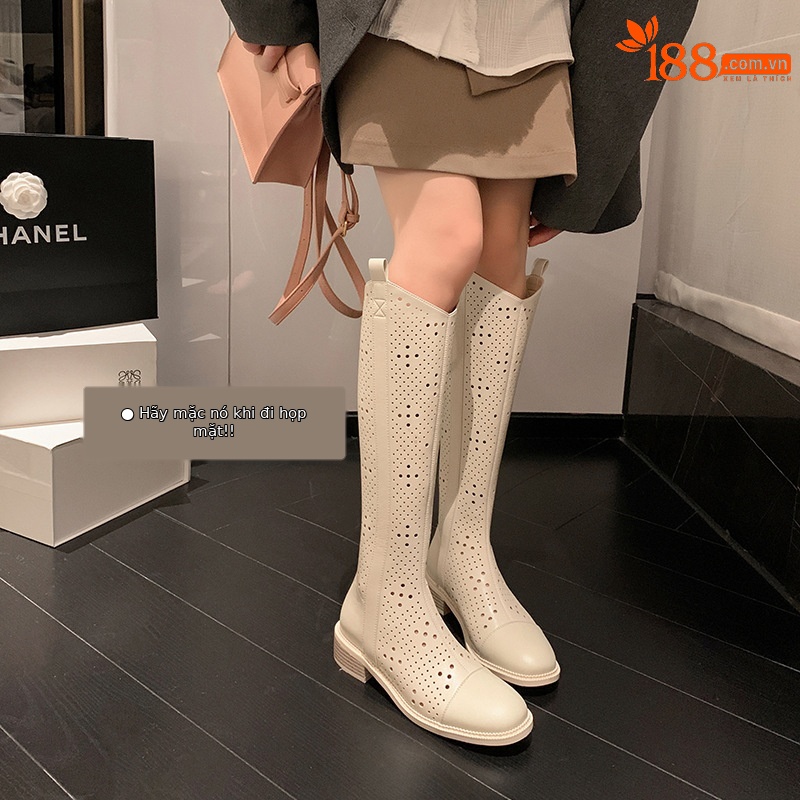 Boot nữ cổ cao rỗng dạng lưới, phong cách thể thao, ống cao thoáng khí — Màu đen chi tiết 14