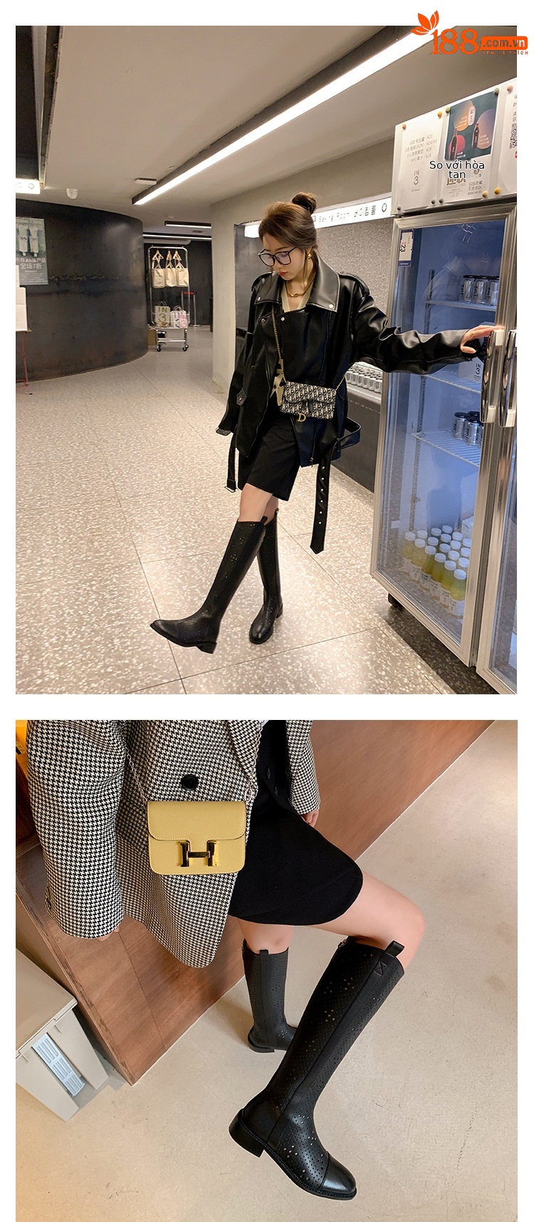 Boot nữ cổ cao rỗng dạng lưới, phong cách thể thao, ống cao thoáng khí — Màu đen chi tiết 27
