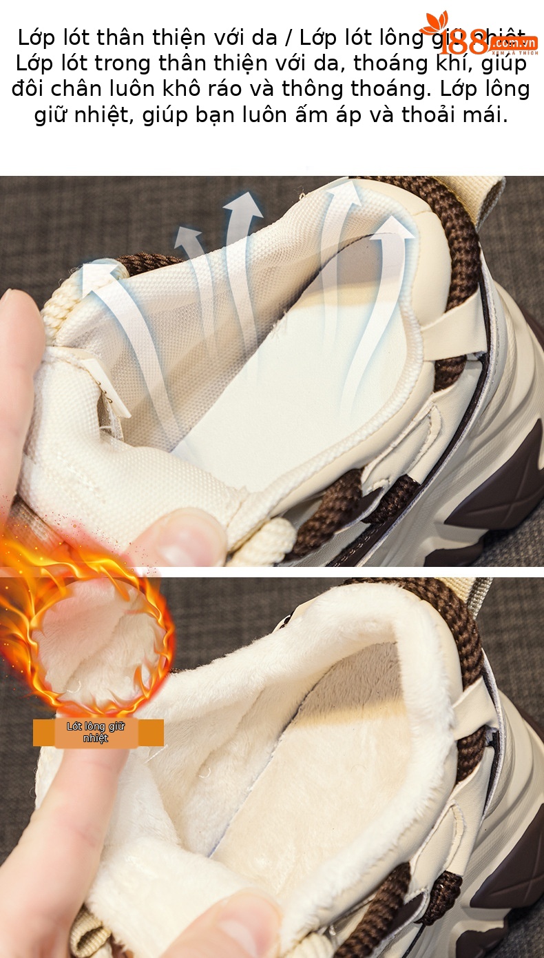 Giày sneaker nữ đế xuồng tăng chiều cao, dáng chunky đế dày thoáng khí, phối màu đa dạng — M2516-2 đen trong suốt lưới, M2516 kaki một lớp bên trong, M2516-1 trắng be lót nhung, M2516-1 màu đen lót nhung chi tiết 29