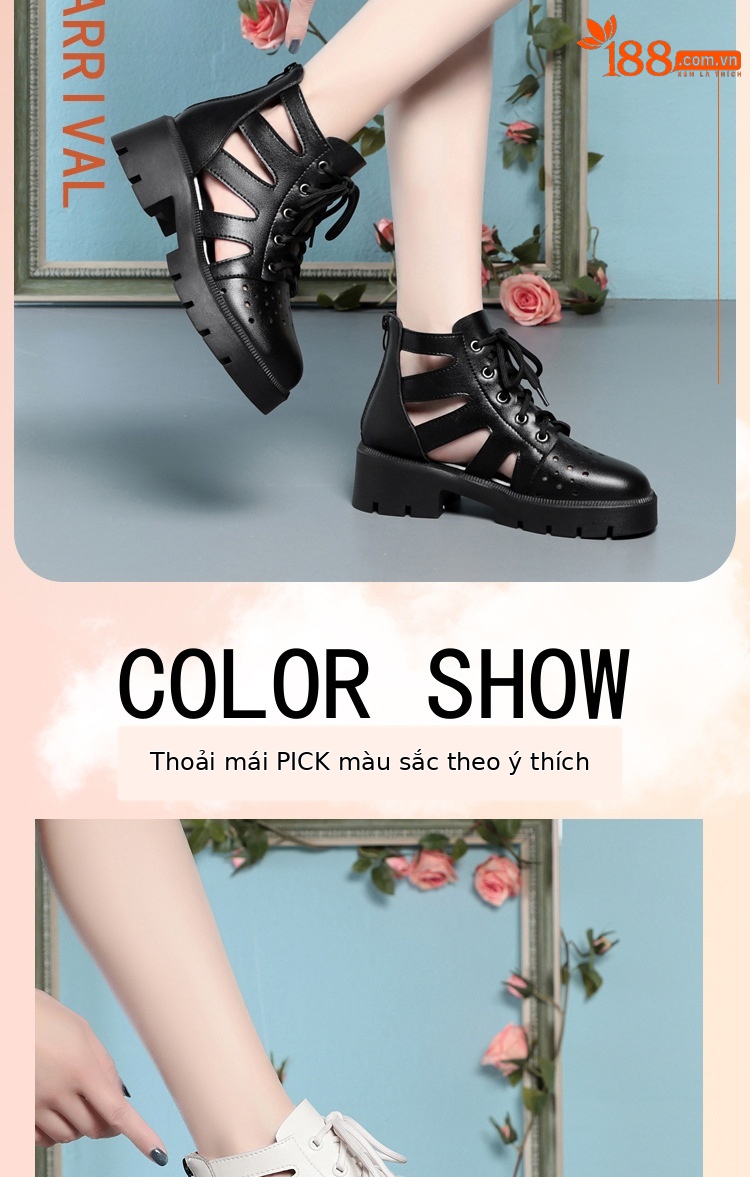 Boot Martin đục lỗ da thật cổ thấp gót thô đế dày — Màu be chi tiết 2