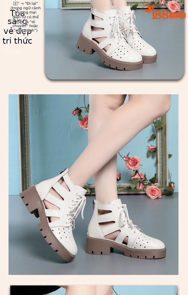 Boot Martin đục lỗ da thật cổ thấp gót thô đế dày — Màu be chi tiết 12